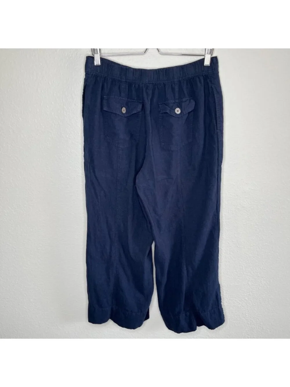 Nic+Zoe Womens Navy Blue Organic Linen Rumba Park Wide-Leg Crop Pant 12